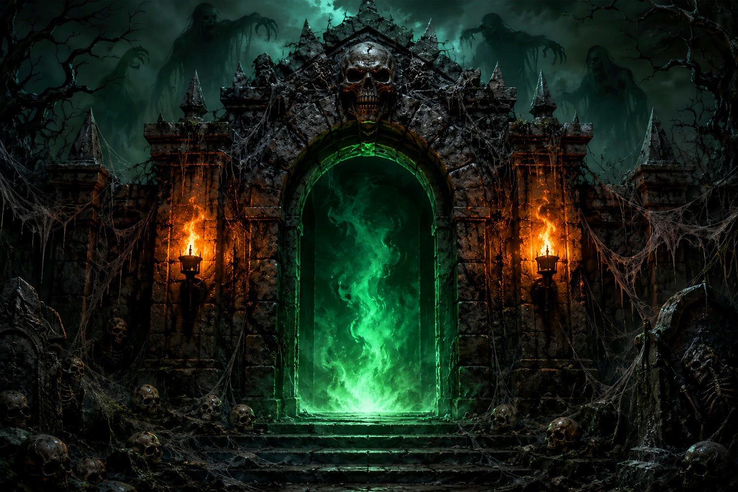 Halloween Party Backdrops Green Skull Portal Fortress Halloween Photo Booth Backdrop LXX67-166