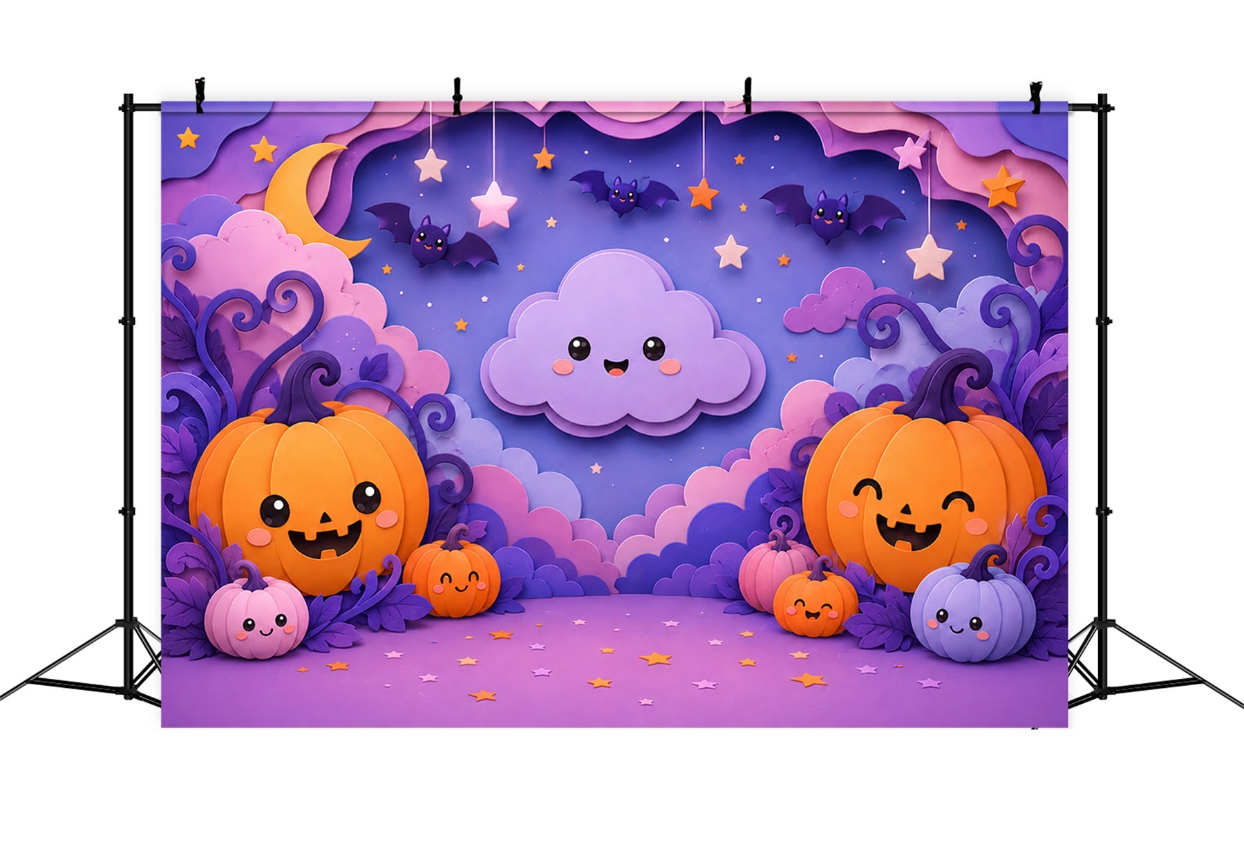 Cute Halloween Photo Backdrop Pastel Pumpkin Cloud Party Backdrop Halloween LXX67-172
