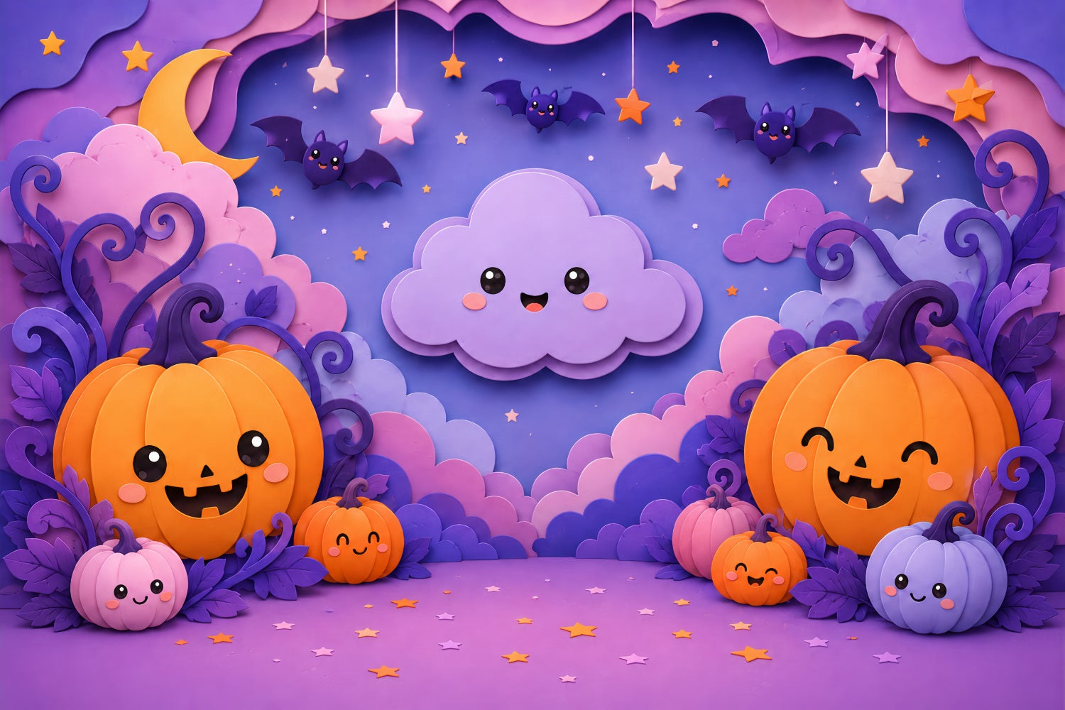 Cute Halloween Photo Backdrop Pastel Pumpkin Cloud Party Backdrop Halloween LXX67-172