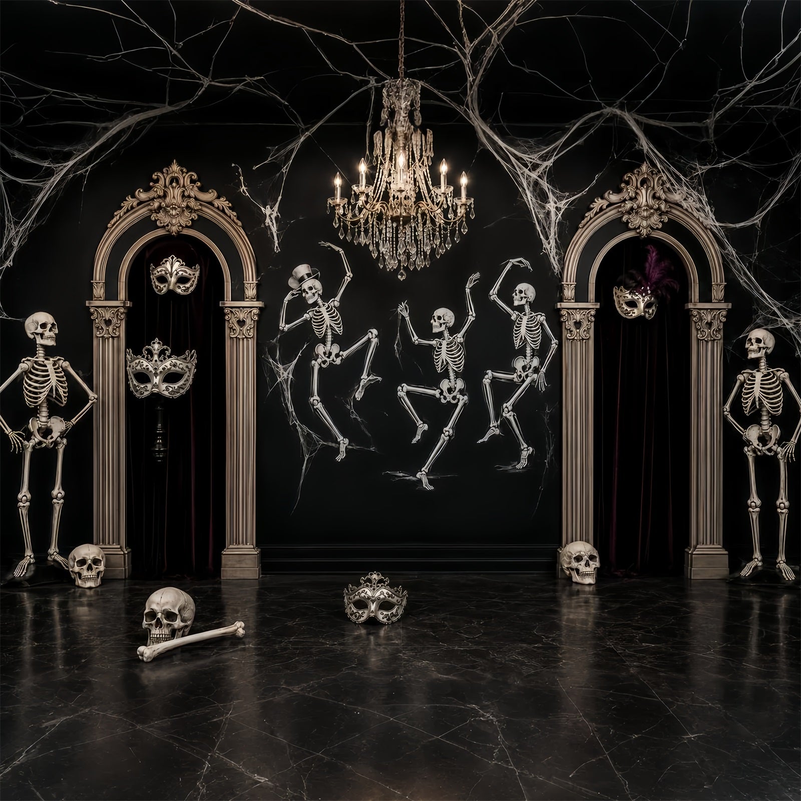 Halloween Ghost Backdrop Skeleton Masquerade Ballroom Dance Scary Halloween Backdrop LXX67-177