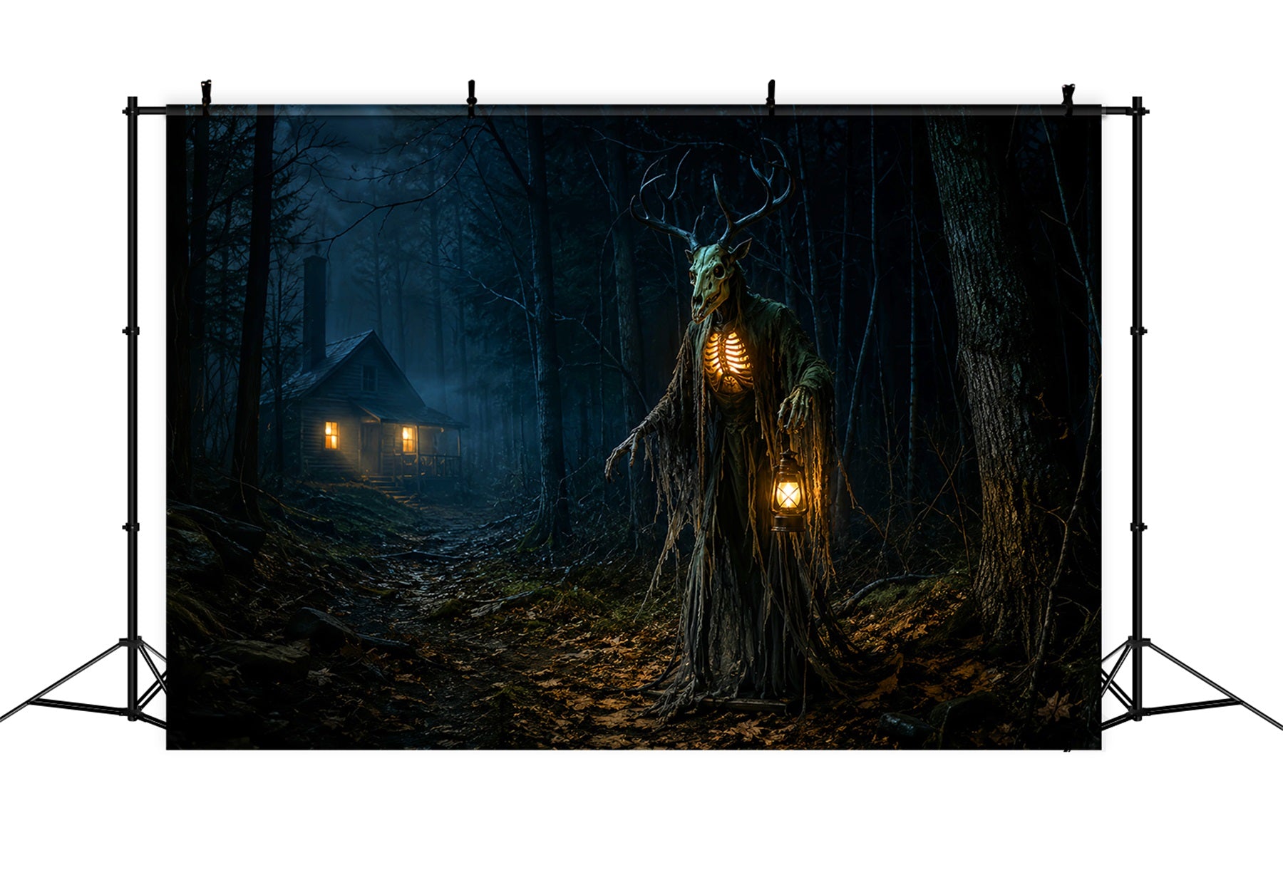 Halloween Backdrop Outdoor Antlered Forest Spirit Cabin Photo Backdrop Halloween LXX67-180