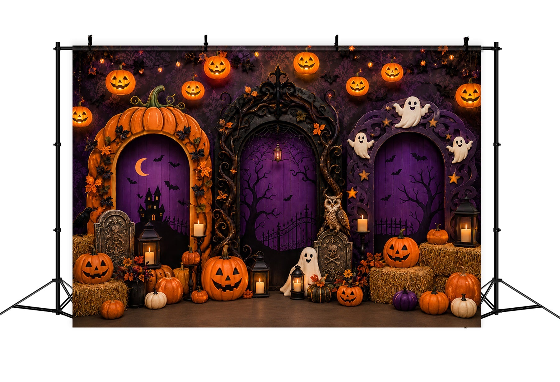 Halloween Arch Backdrop Pumpkin Ghost Gothic Archways Large Halloween Backdrops LXX67-192