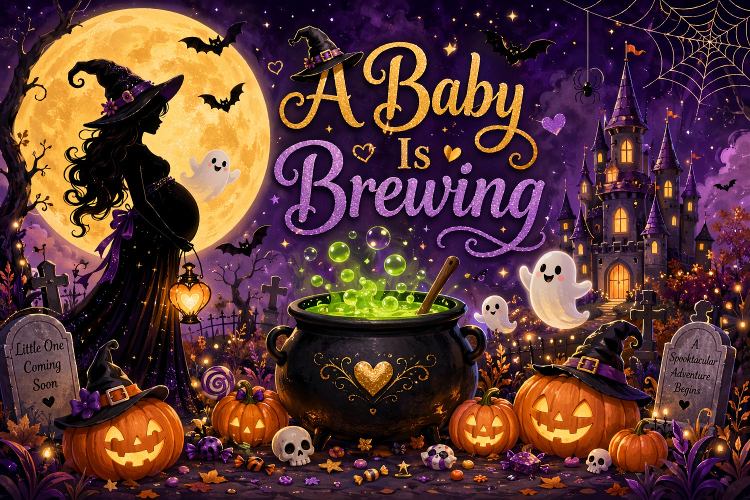 Halloween Baby Shower Backdrop Baby Witch Brewing Celebration Photography Halloween Backdrop LXX67-195