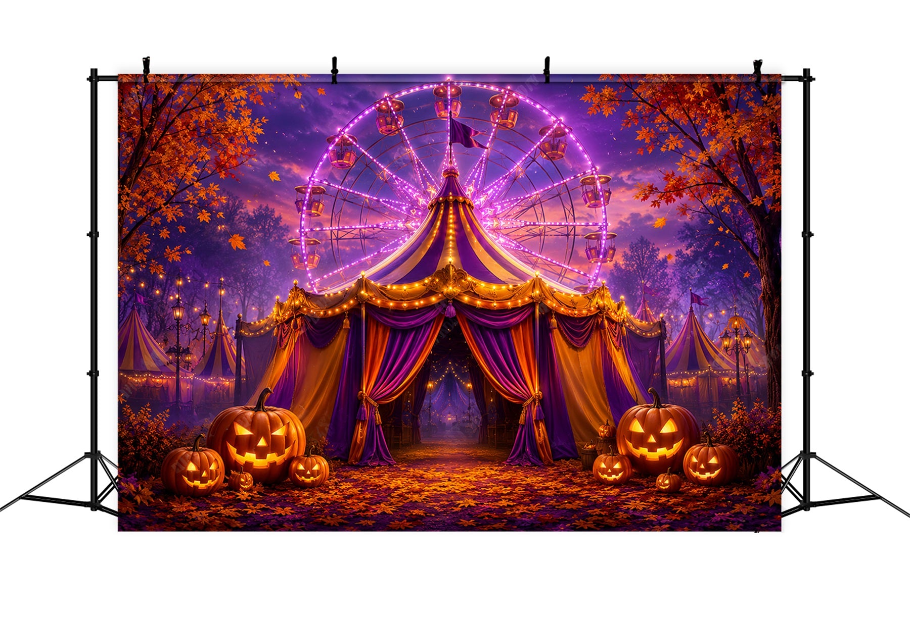 Halloween Backdrops For Pictures Purple Carnival Pumpkin Festival Halloween Circus Backdrop LXX67-198