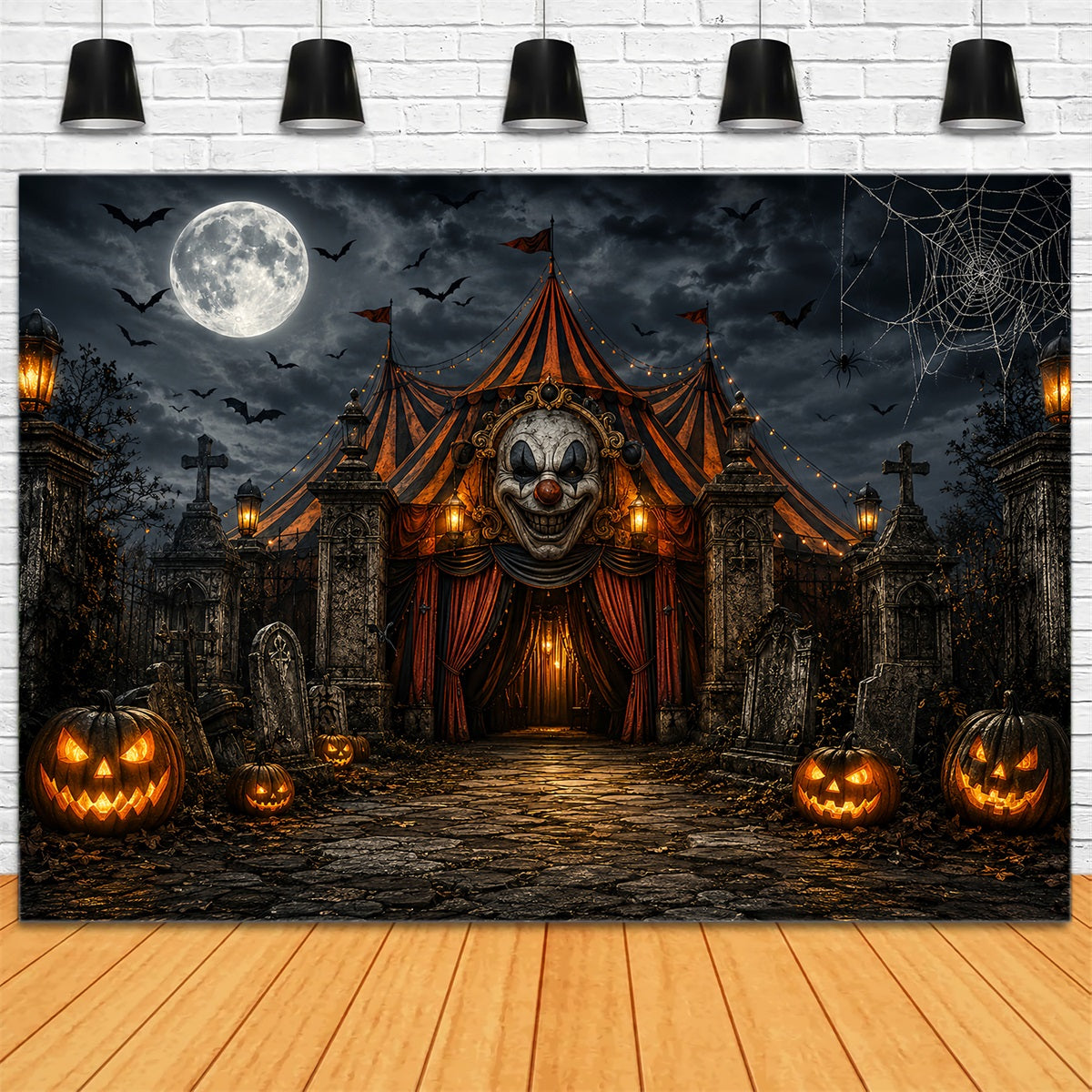 Halloween Carnival Backdrop Sinister Clown Graveyard Circus DIY Halloween Backdrop LXX67-199