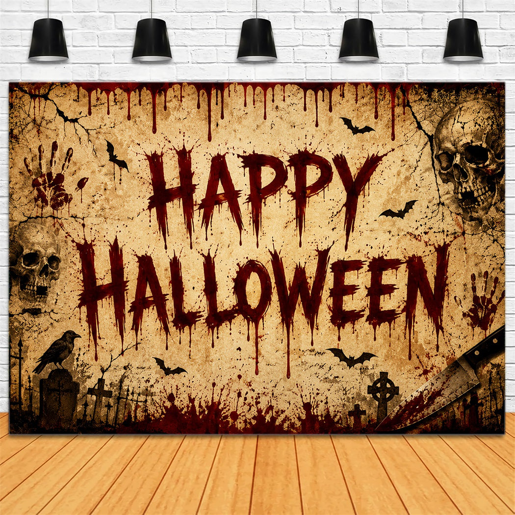 Halloween Bloody Backdrop Parchment Skulls Bat Handprints Halloween Backdrops LXX67-2