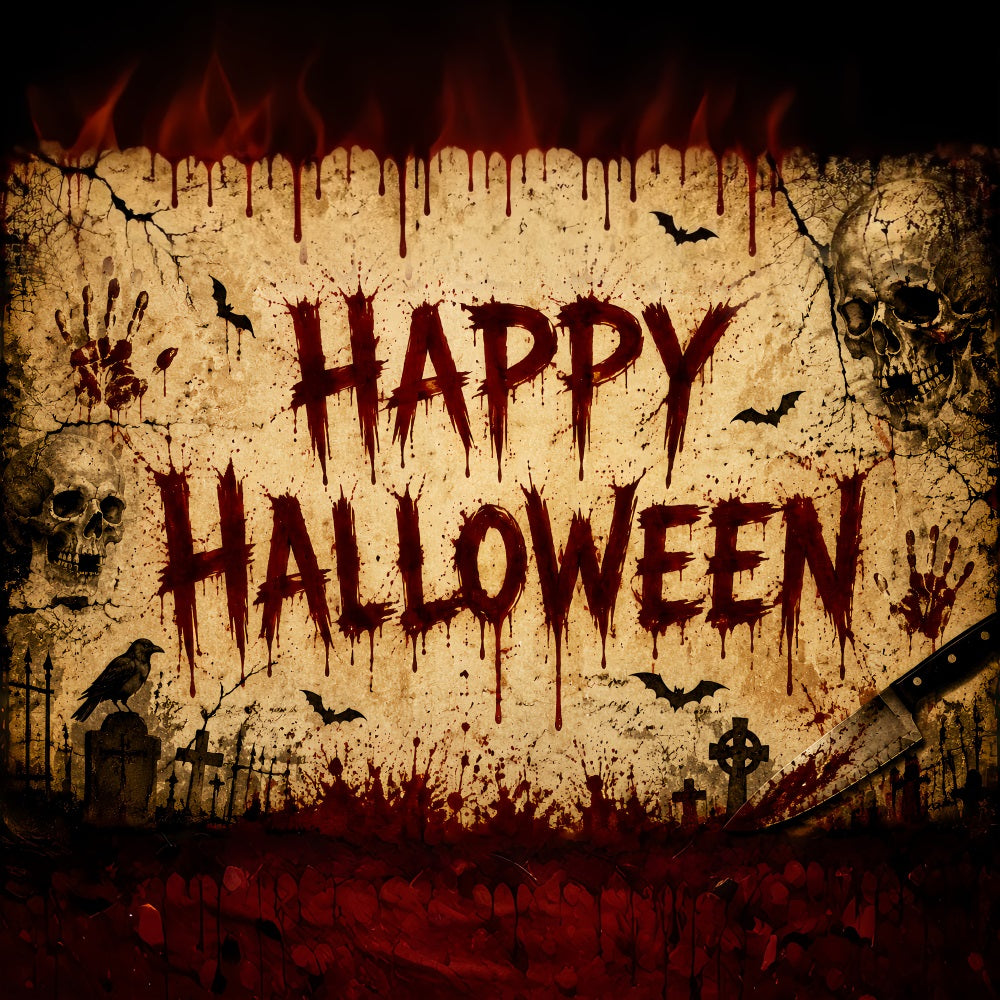Halloween Bloody Backdrop Parchment Skulls Bat Handprints Halloween Backdrops LXX67-2
