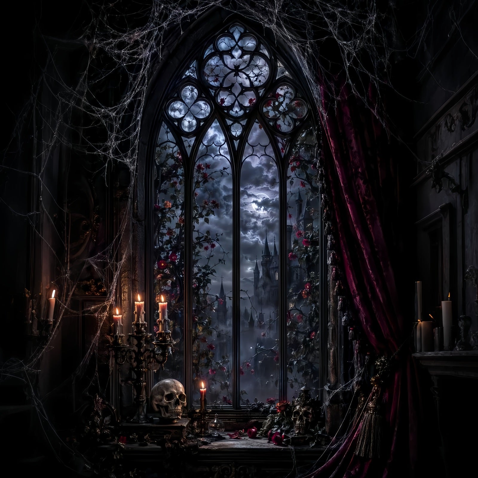 Halloween Backdrop Photography Gothic Moonlit Window Chamber Halloween Scary Backdrop LXX67-201