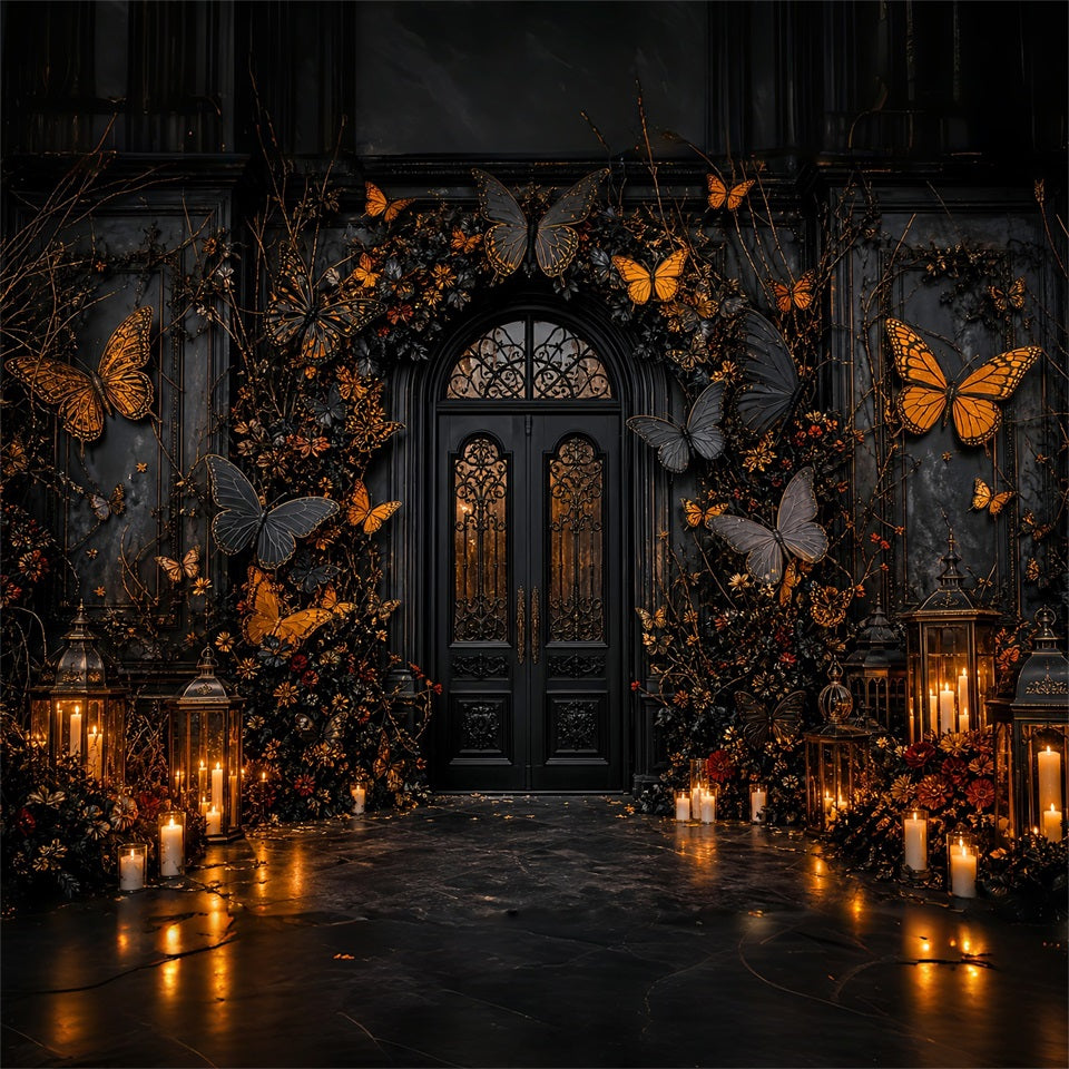 Halloween Party Photo Backdrop Ideas Black Gold Butterfly Entrance Creepy Halloween Backdrop LXX67-204