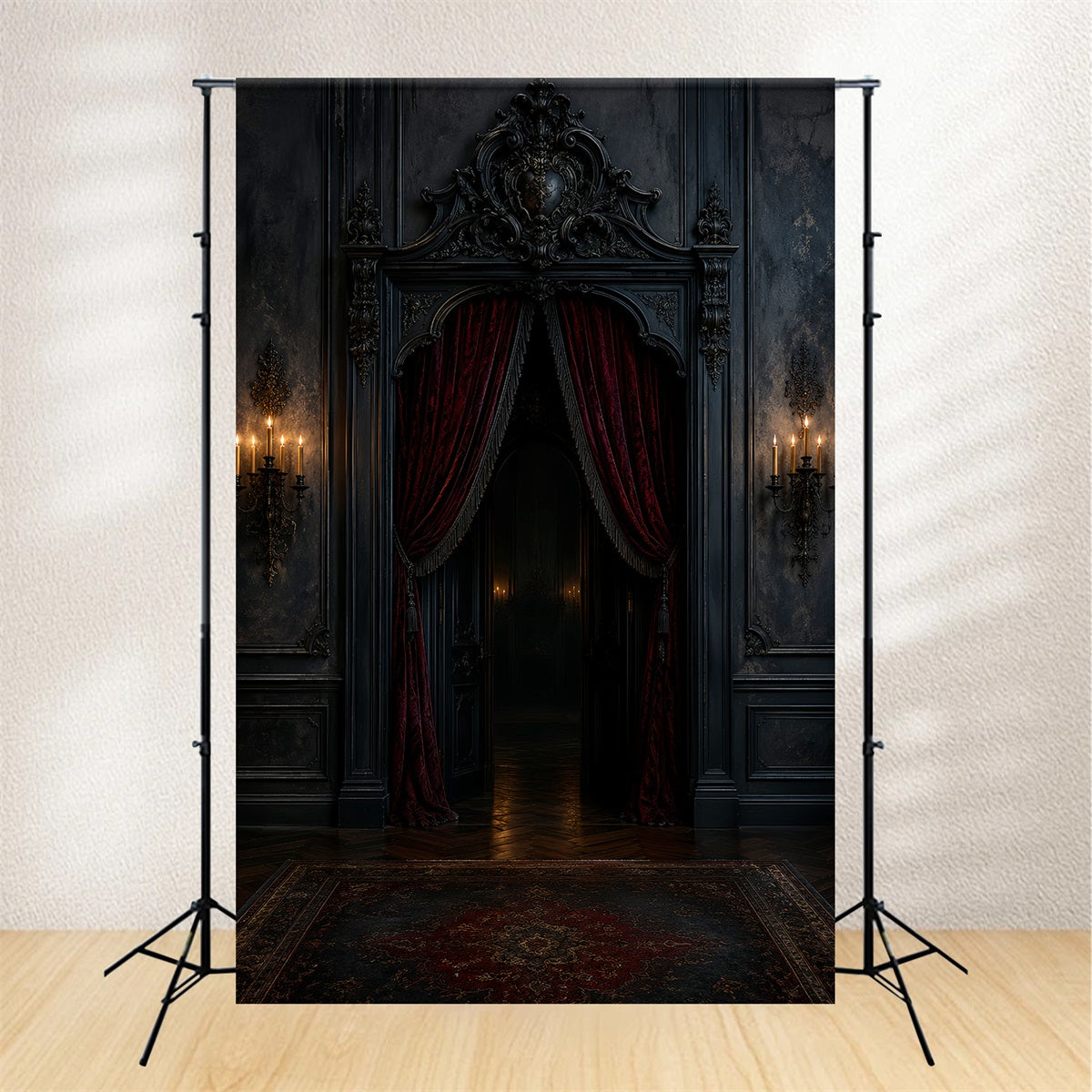 Simple Halloween Backdrop Gothic Crimson Curtain Doorway Extra Large Halloween Backdrop LXX67-207