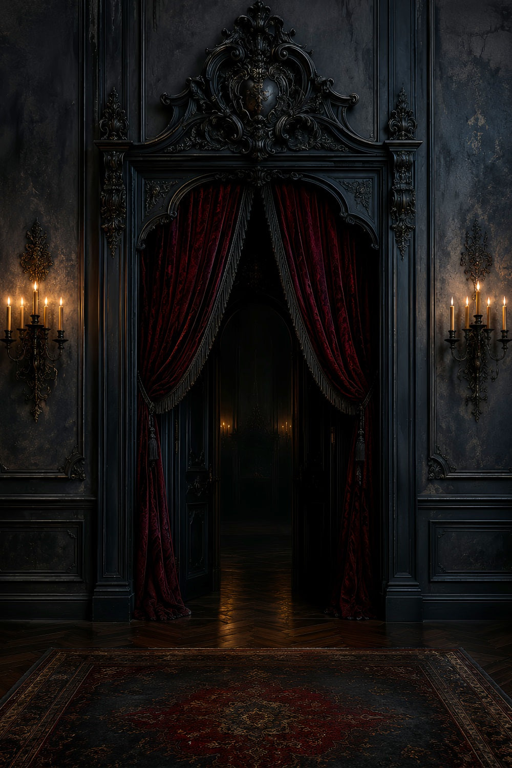 Simple Halloween Backdrop Gothic Crimson Curtain Doorway Extra Large Halloween Backdrop LXX67-207