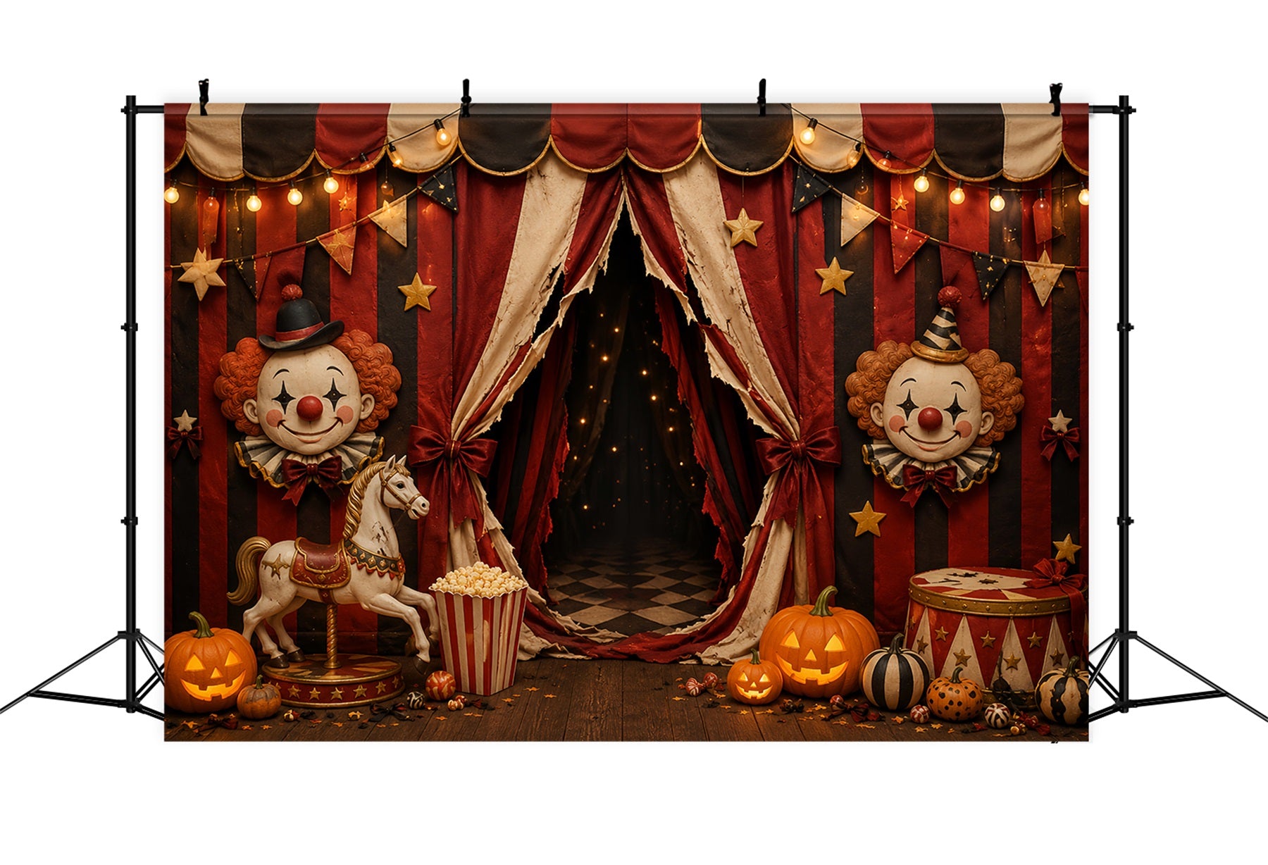 Halloween Clown Backdrop Vintage Clown Circus Entrance Halloween Fabric Backdrop LXX67-208