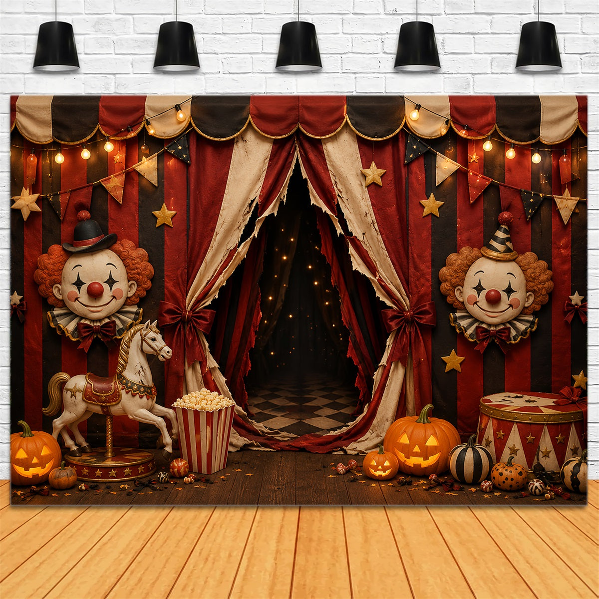 Halloween Clown Backdrop Vintage Clown Circus Entrance Halloween Fabric Backdrop LXX67-208