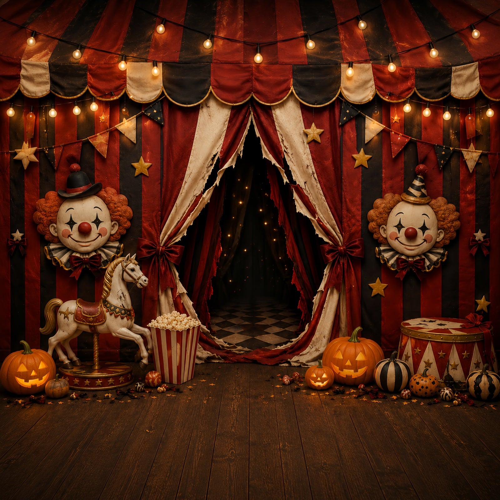 Halloween Clown Backdrop Vintage Clown Circus Entrance Halloween Fabric Backdrop LXX67-208