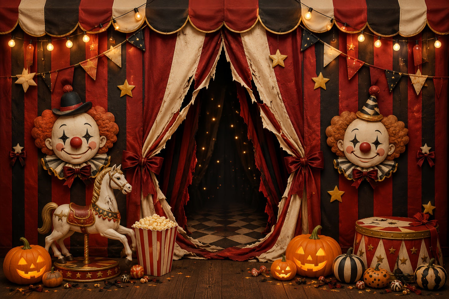 Halloween Clown Backdrop Vintage Clown Circus Entrance Halloween Fabric Backdrop LXX67-208
