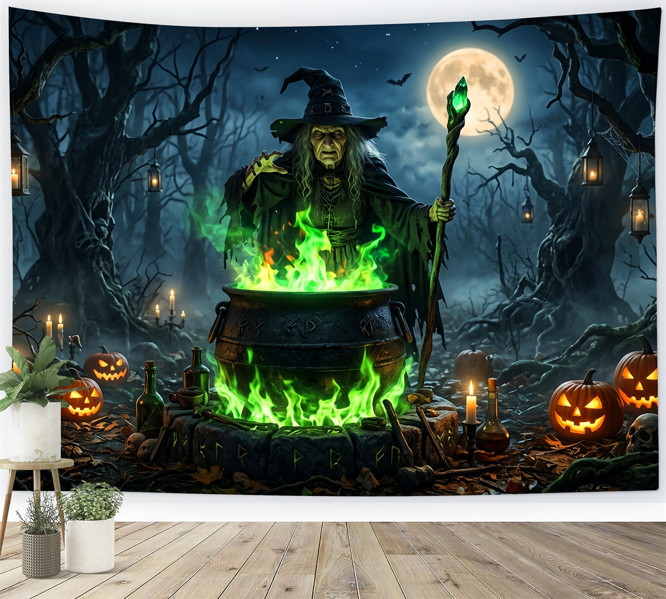Witchy Backdrop Moonlit Witch Cauldron Ritual Horror Backdrop LXX67-225