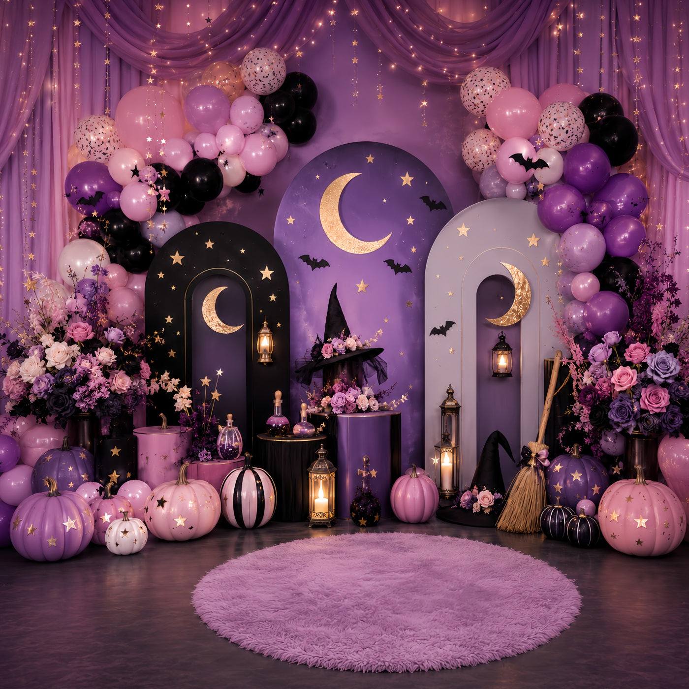 Pumpkin Patch Photo Backdrop Celestial Witch Moon Celebration Halloween Party Backdrop LXX67-226