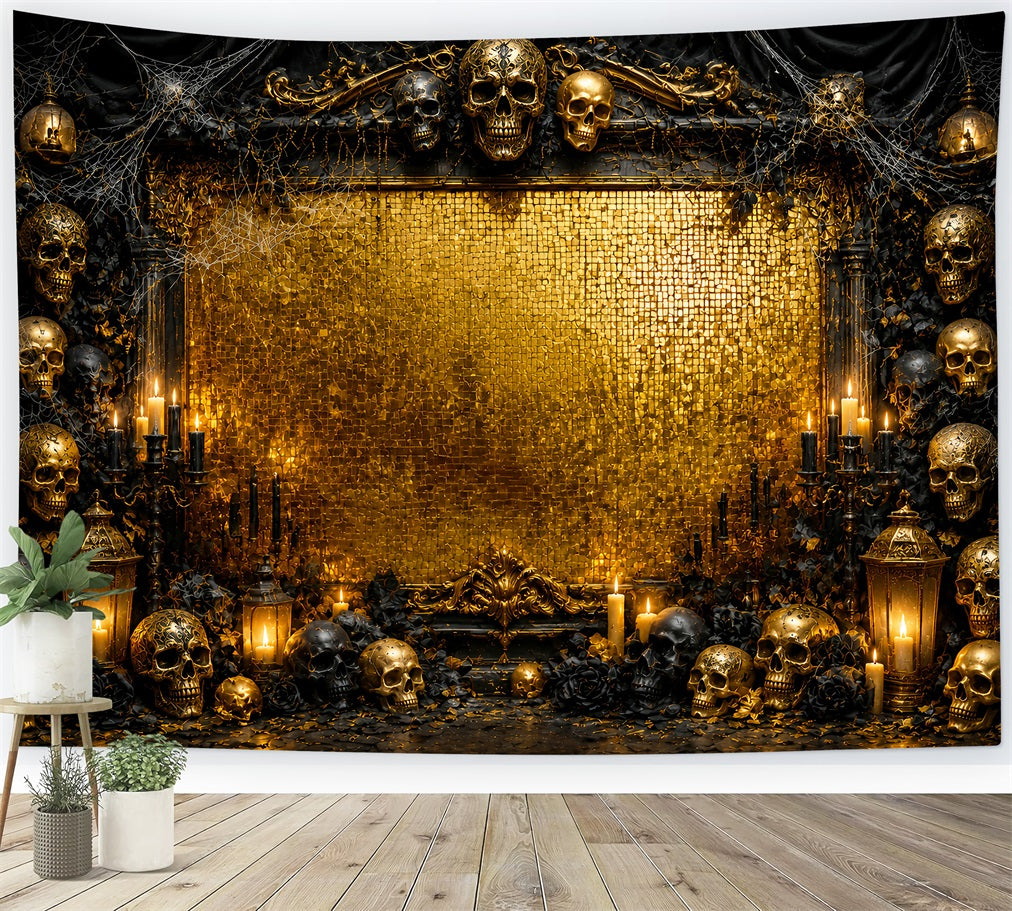 Halloween Picture Backdrops Golden Skull Candle Frame Halloween Birthday Backdrop LXX67-27