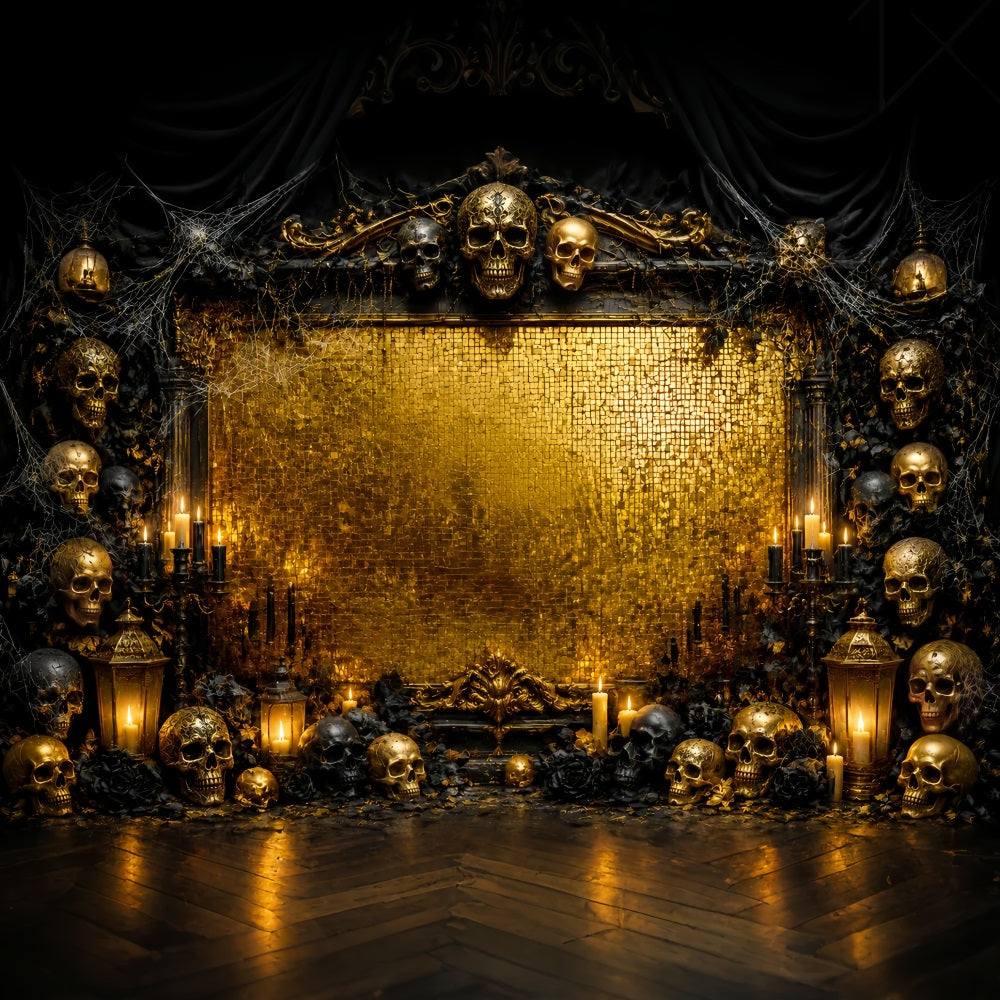 Halloween Picture Backdrops Golden Skull Candle Frame Halloween Birthday Backdrop LXX67-27