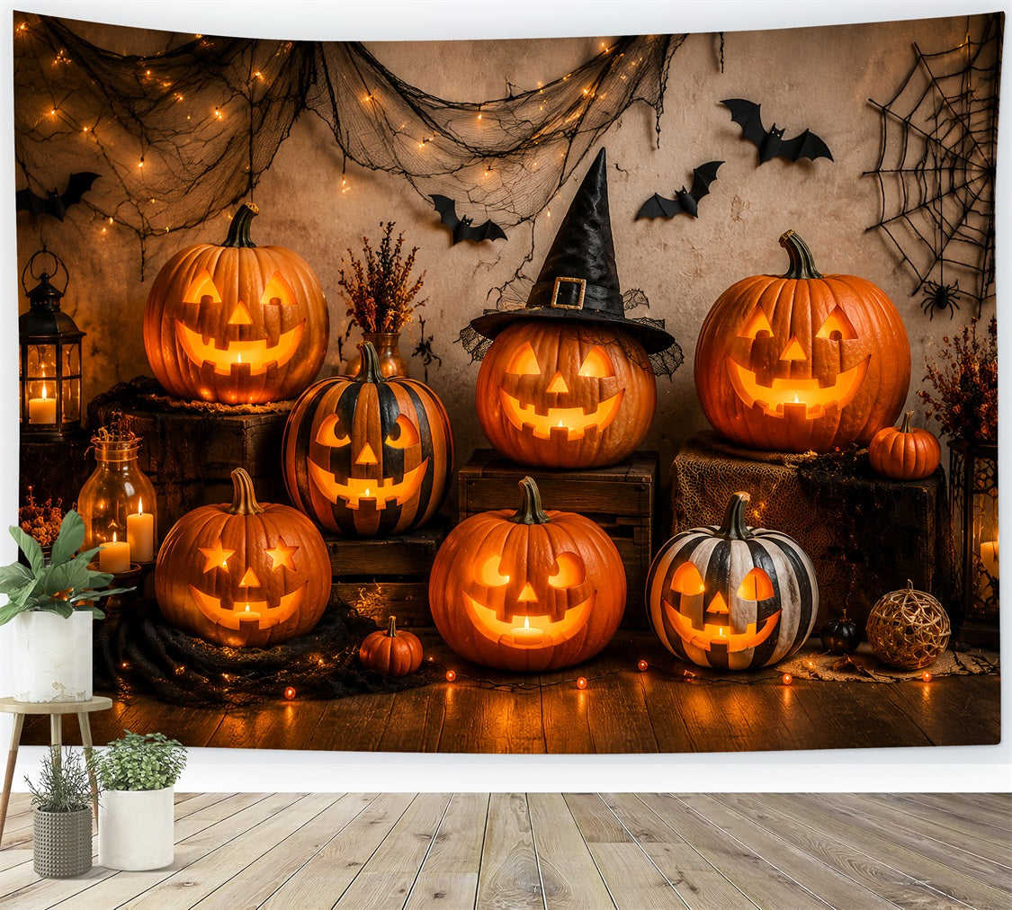 Fabric Halloween Backdrop Glowing Pumpkin Lantern Display Halloween Backdrop For Pictures LXX67-30