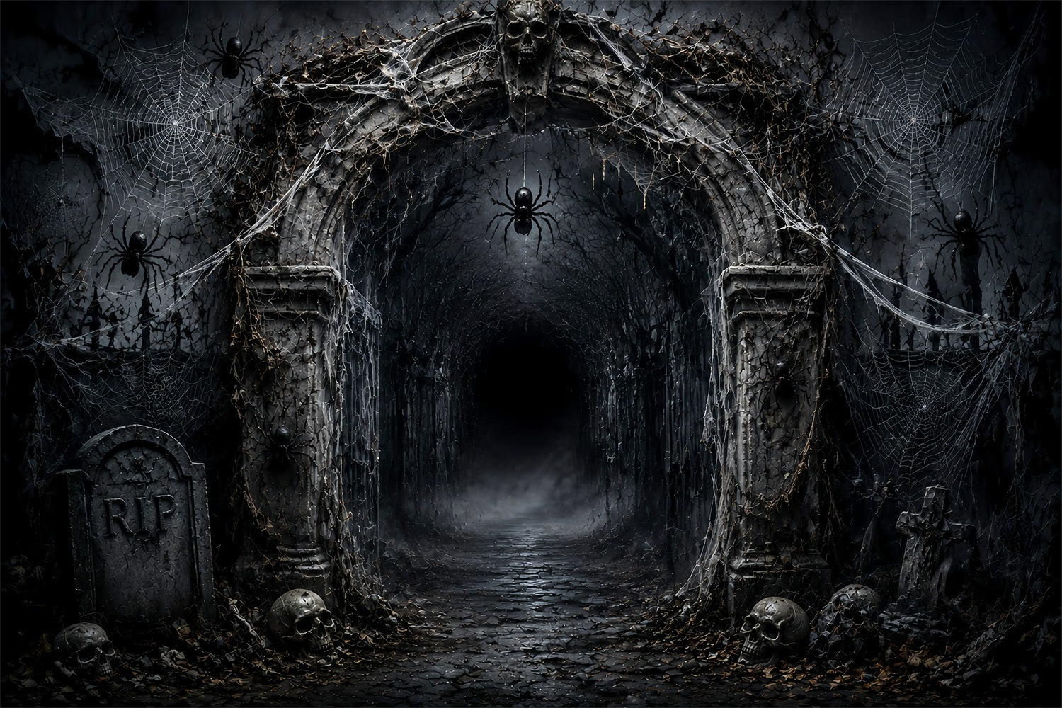 Halloween Balloon Backdrop Cobweb Graveyard Arch Spiders Halloween Themed Backdrop LXX67-32