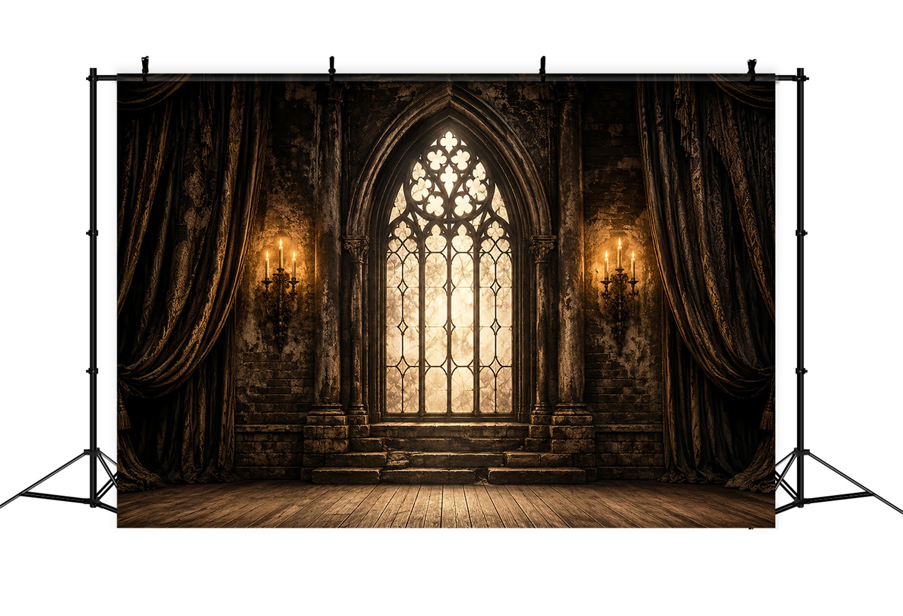 Halloween Stage Backdrop Gothic Cathedral Window Candles Halloween Photography Backdrops LXX67-38
