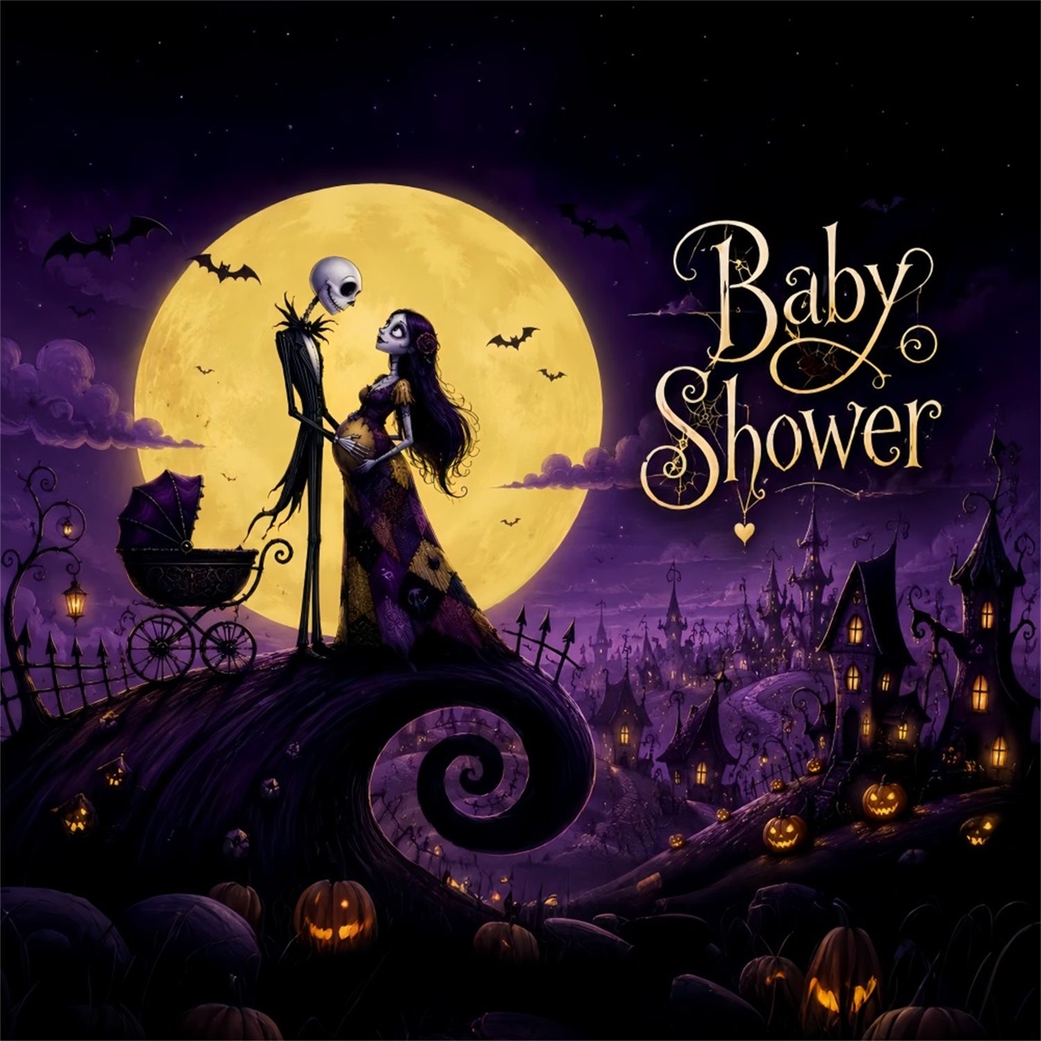 Halloween Baby Shower Backdrop Gothic Skeleton Witch Photography Halloween Backdrop LXX67-39