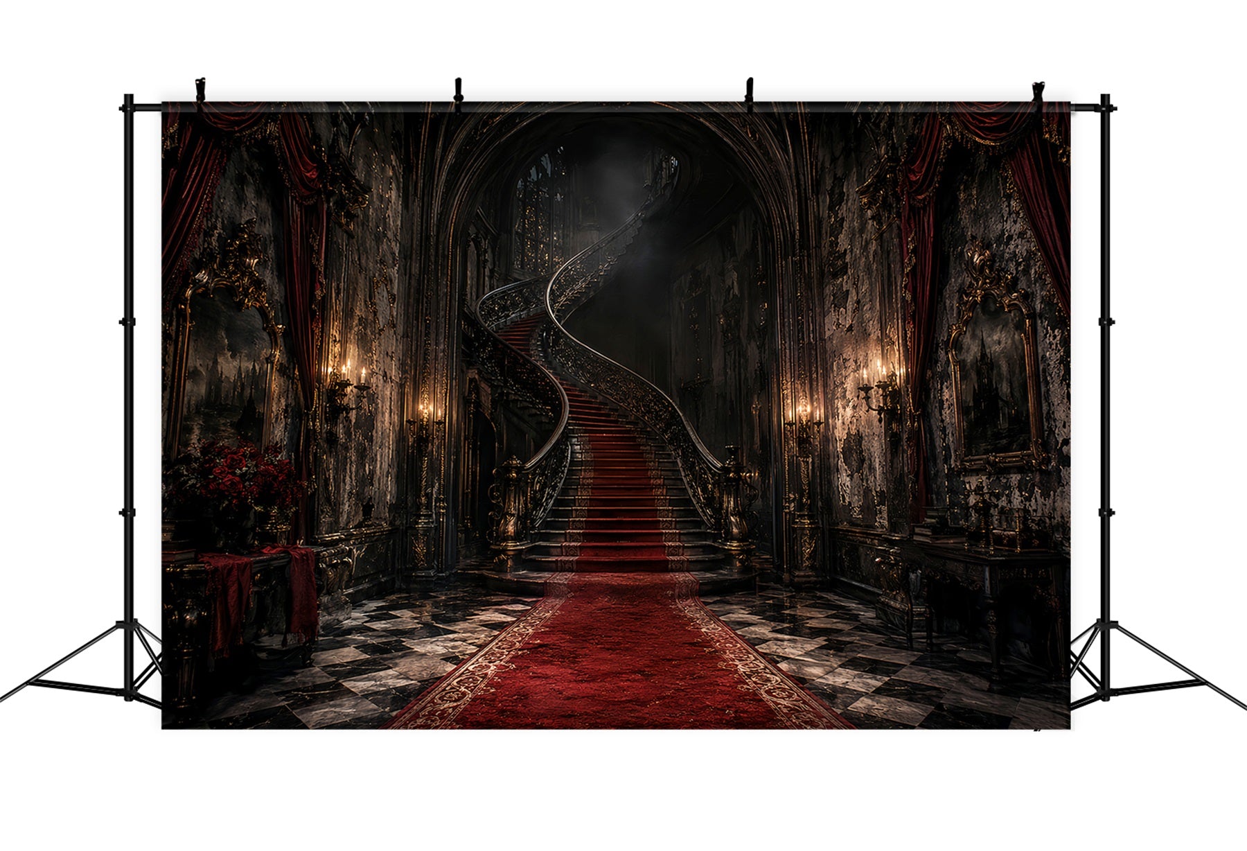 Halloween Party Backdrop Ideas Gothic Mansion Spiral Staircase Halloween Scary Backdrops LXX67-41