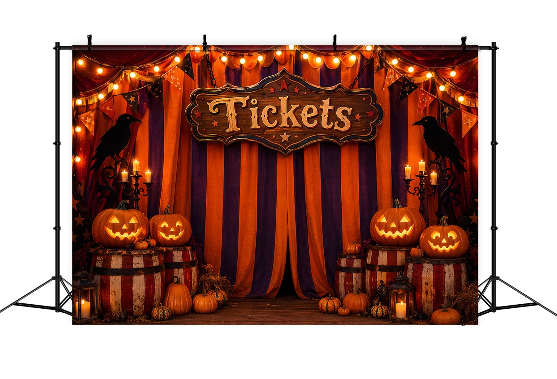 Halloween Backdrops For Pictures Pumpkin Carnival Ticket Booth Halloween Circus Backdrop LXX67-42