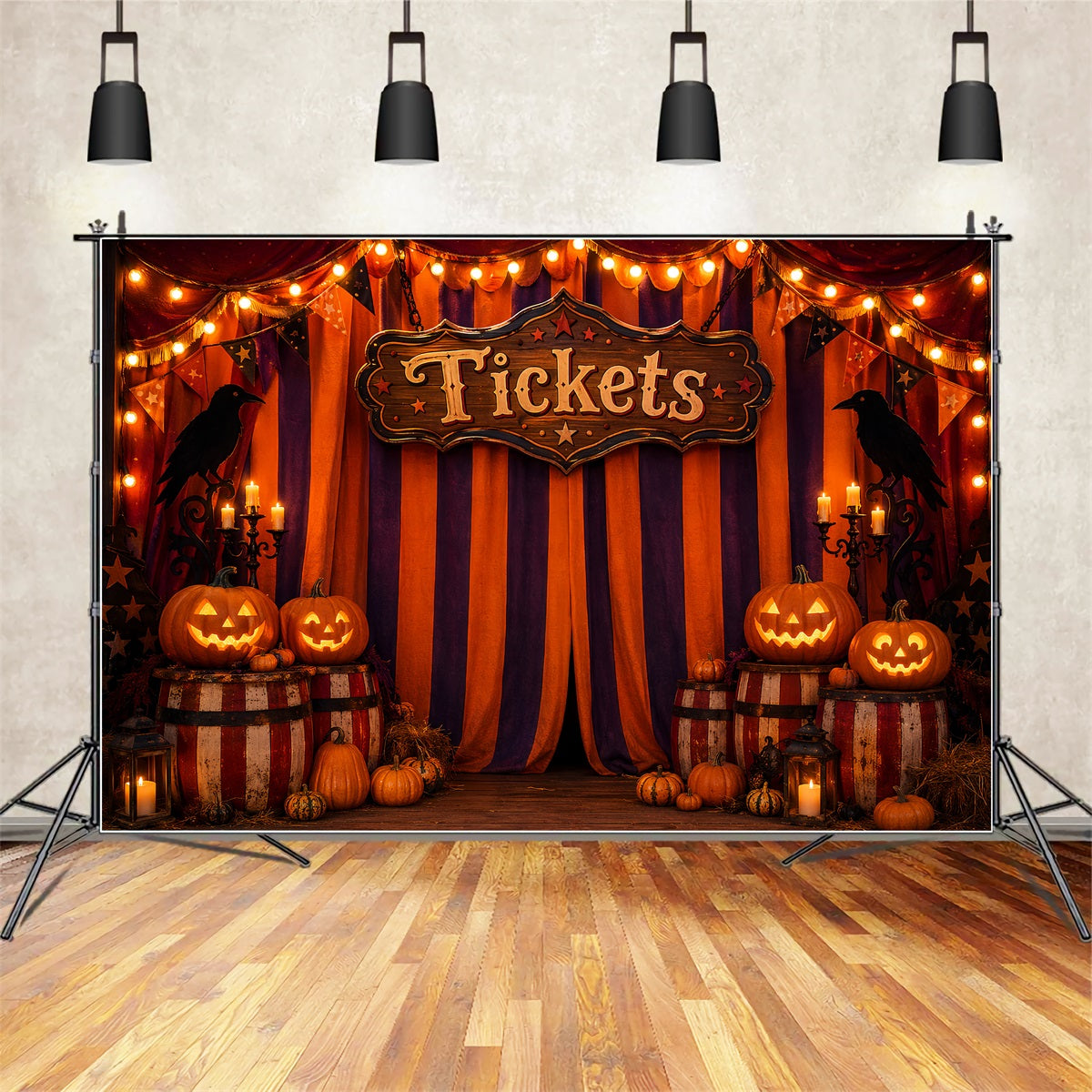 Halloween Backdrops For Pictures Pumpkin Carnival Ticket Booth Halloween Circus Backdrop LXX67-42