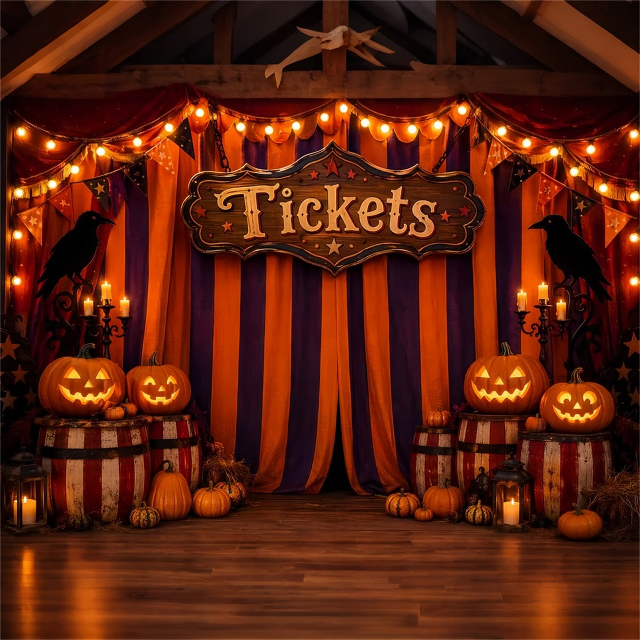 Halloween Backdrops For Pictures Pumpkin Carnival Ticket Booth Halloween Circus Backdrop LXX67-42