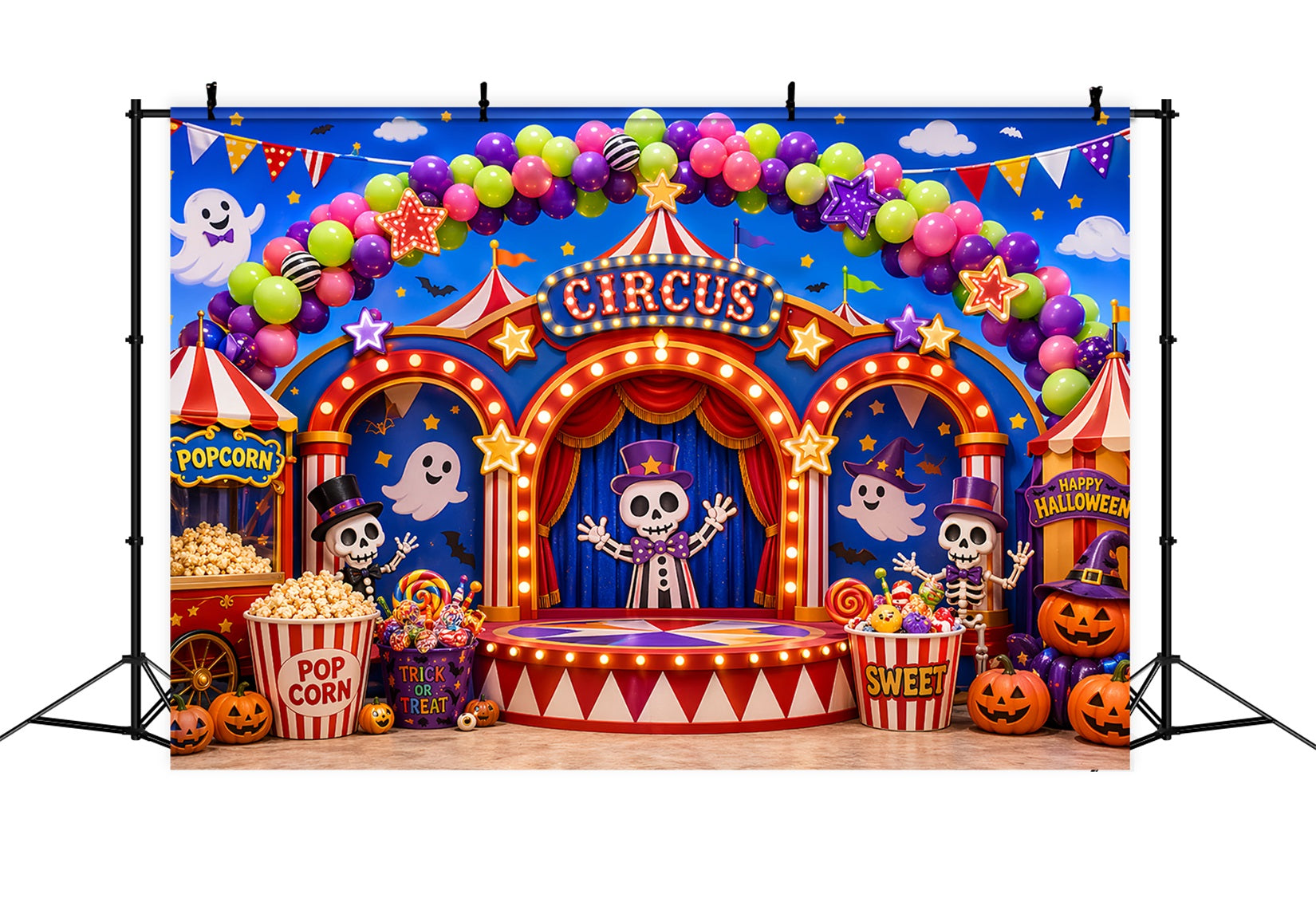 Halloween Carnival Backdrop Skeleton Circus Candy Stage DIY Halloween Backdrop LXX67-44