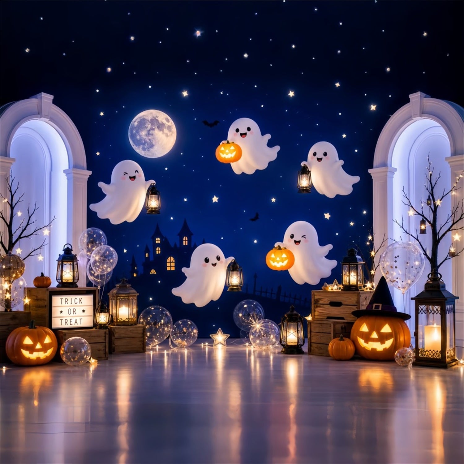 Halloween Themed Backdrops Ghosts Pumpkins Lantern Arches Halloween Backdrop Ideas LXX67-5