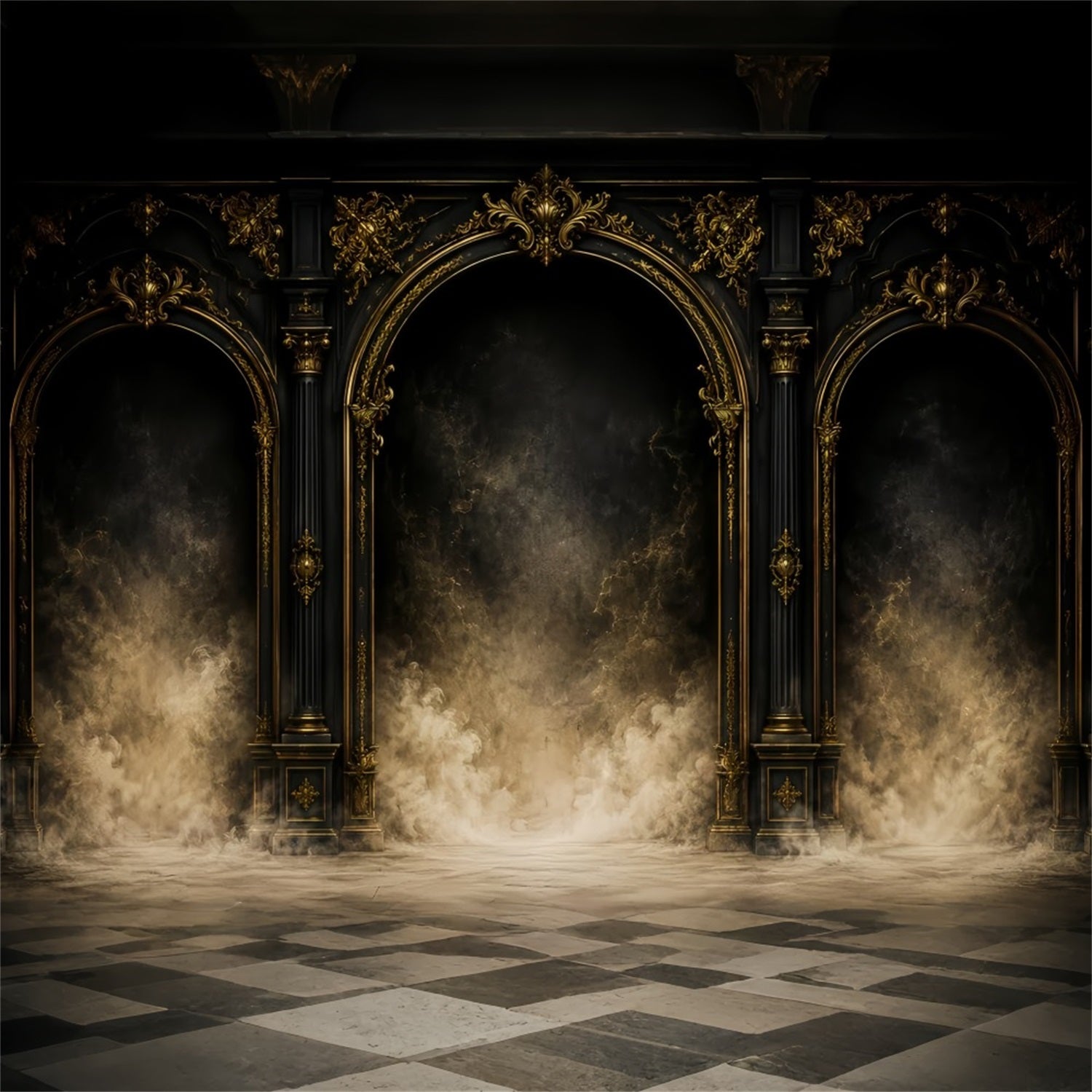 Simple Halloween Backdrop Gothic Golden Archway Columns Extra Large Halloween Backdrop LXX67-54