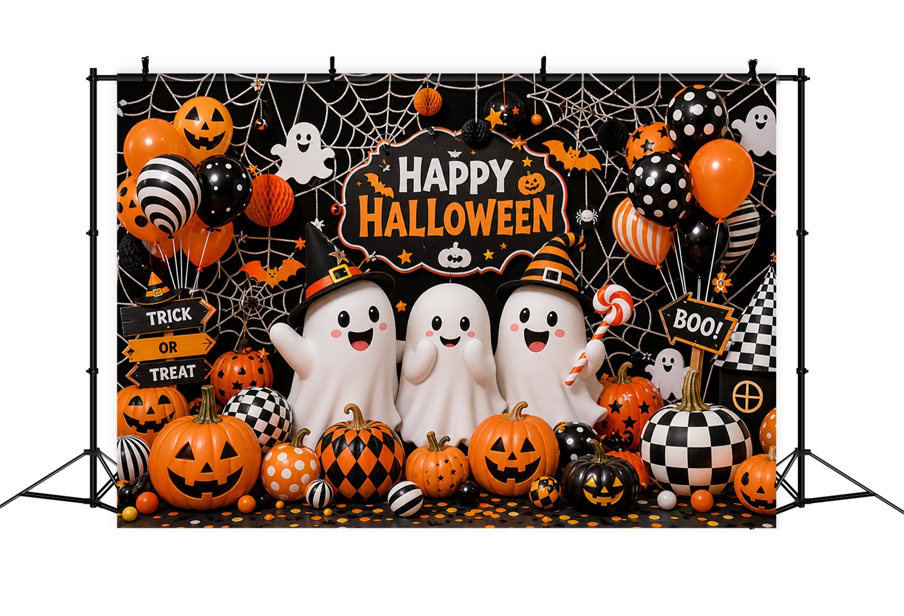 Cute Halloween Backdrops Ghosts Pumpkins Balloons Spiderwebs Halloween Backdrops Scene Setters LXX67-6