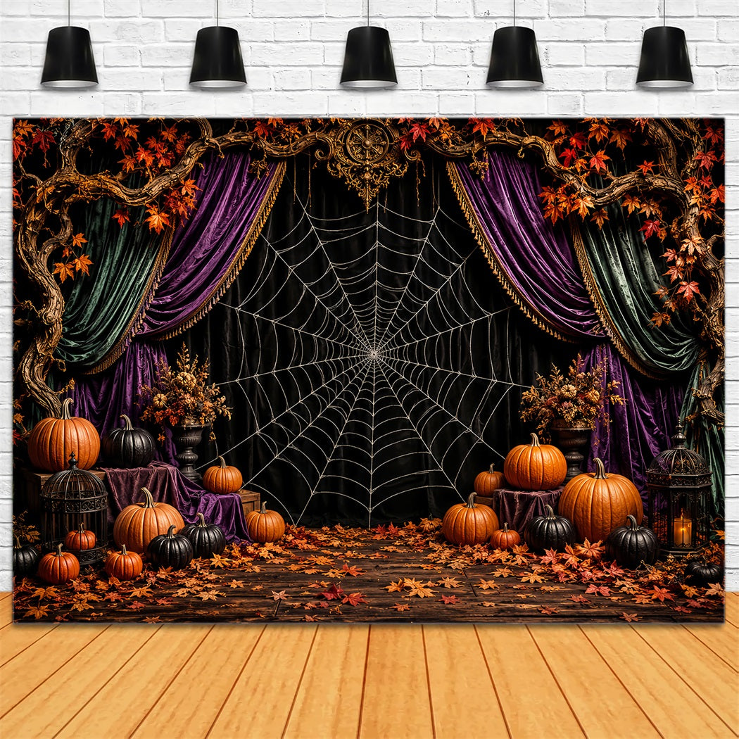 Halloween Backdrop Photo Spiderweb Velvet Pumpkin Stage Halloween Party Backdrop LXX67-67
