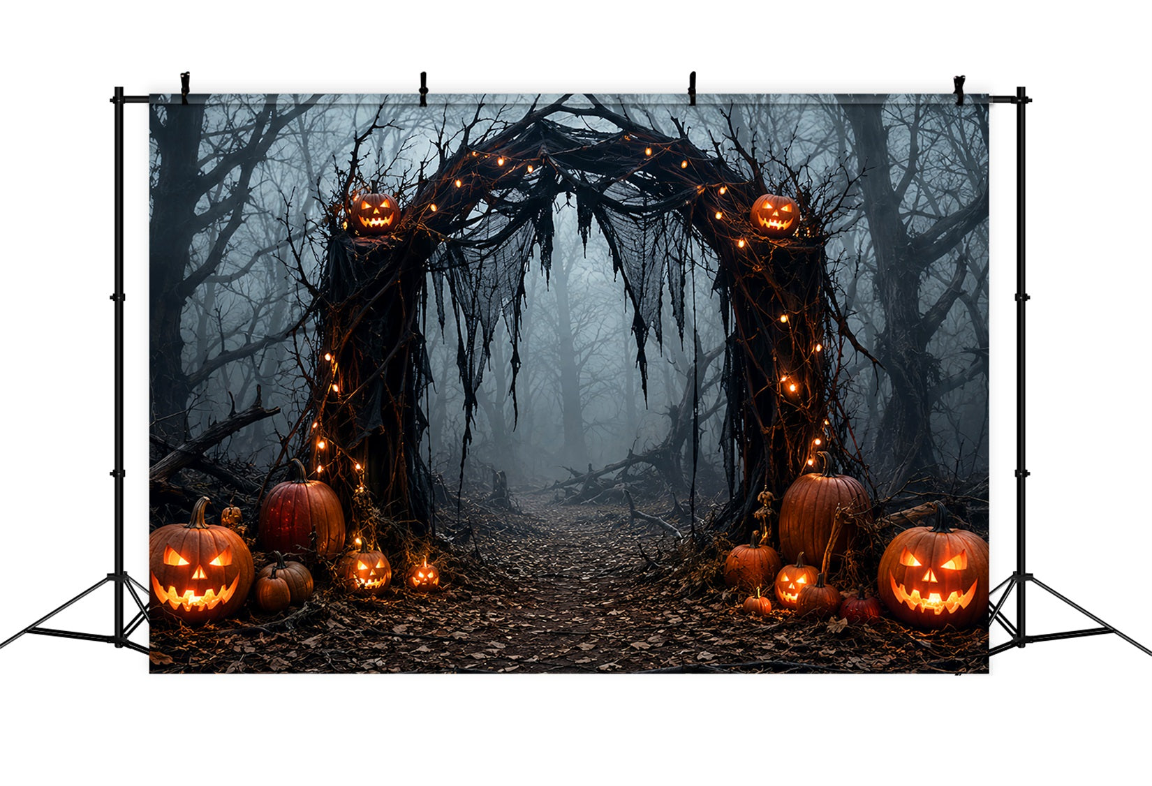 Halloween Outdoor Backdrop Foggy Pumpkin Forest Arch Halloween Backdrops For Photos LXX67-68