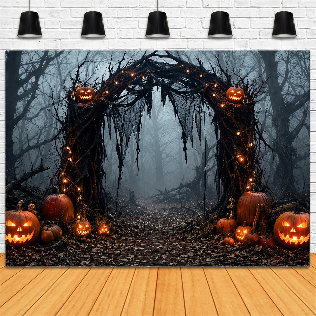 Halloween Outdoor Backdrop Foggy Pumpkin Forest Arch Halloween Backdrops For Photos LXX67-68