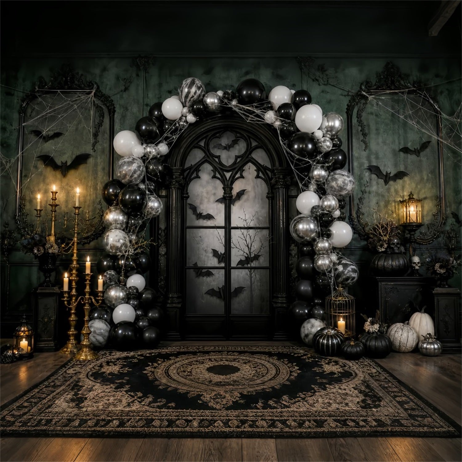 Halloween Party Backdrops Gothic Balloon Arch Candles Bats Halloween Photo Booth Backdrop LXX67-7