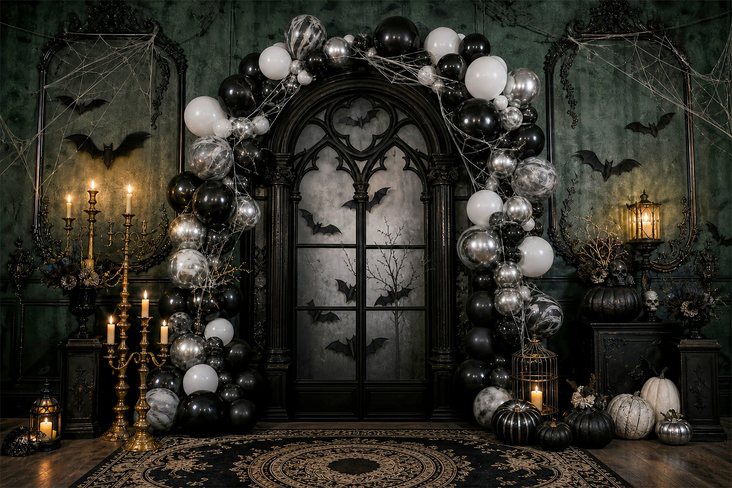 Halloween Party Backdrops Gothic Balloon Arch Candles Bats Halloween Photo Booth Backdrop LXX67-7