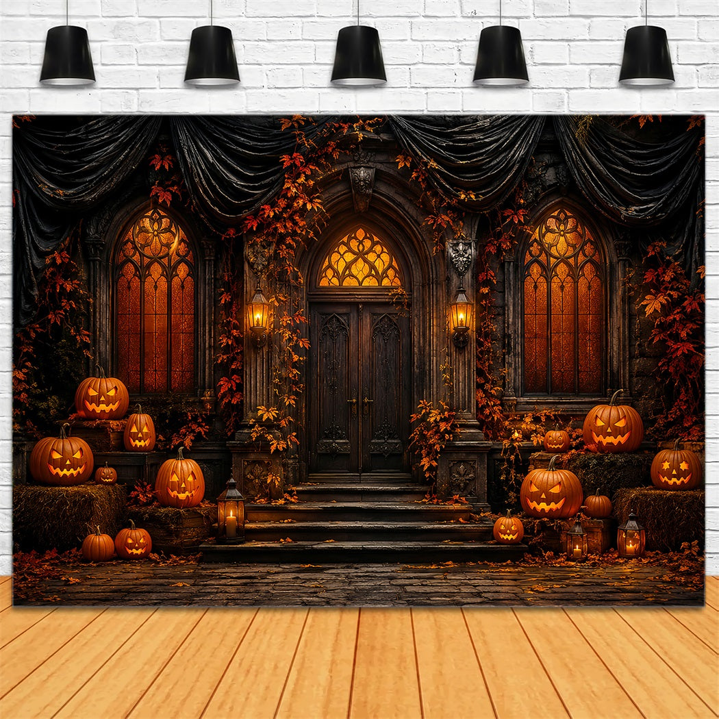 Cute Halloween Photo Backdrop Gothic Pumpkin Manor Door Backdrop Halloween LXX67-70