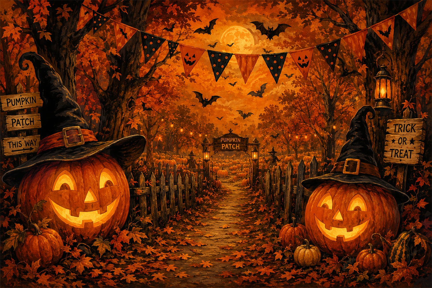 Fall Halloween Backdrop Autumn Pumpkin Patch Trail Scary Halloween Backdrops LXX67-74