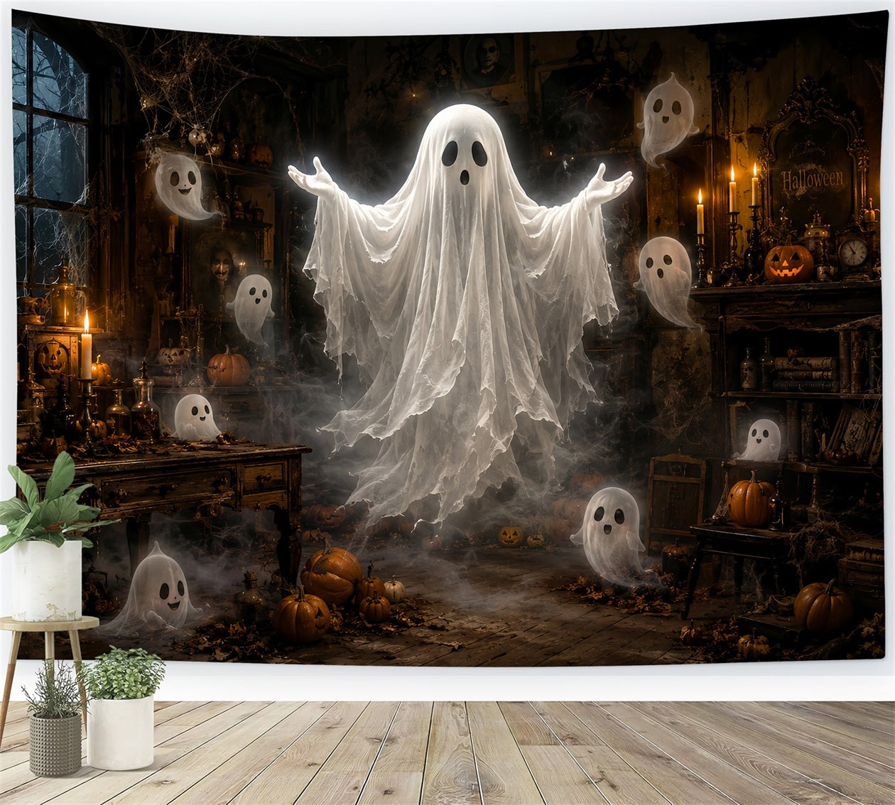 Halloween Ghost Backdrop Floating Ghost Haunted Room Scary Halloween Backdrop LXX67-75