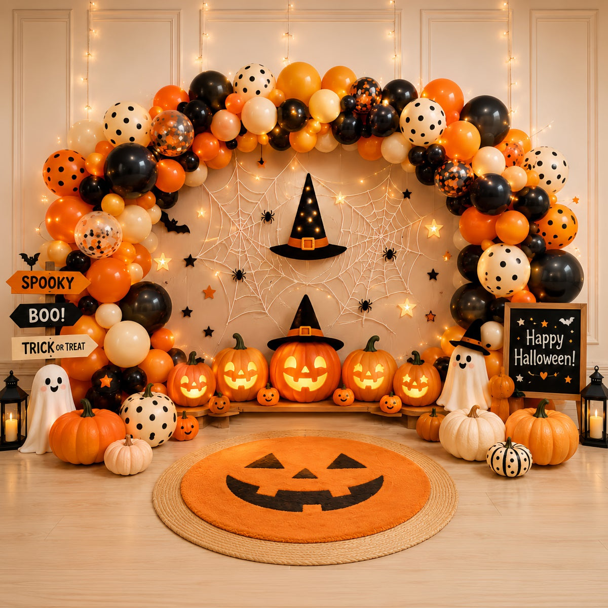 Backdrop Halloween Photo Booth Balloon Pumpkin Party Decor Halloween Party Photo Backdrop LXX67-77