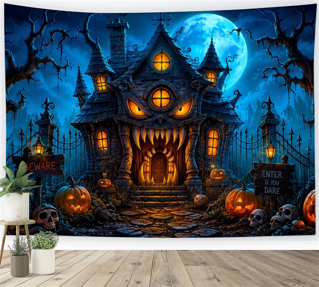 Halloween Backdrop Outdoor Monster Mansion Pumpkin Night Photo Backdrop Halloween LXX67-78