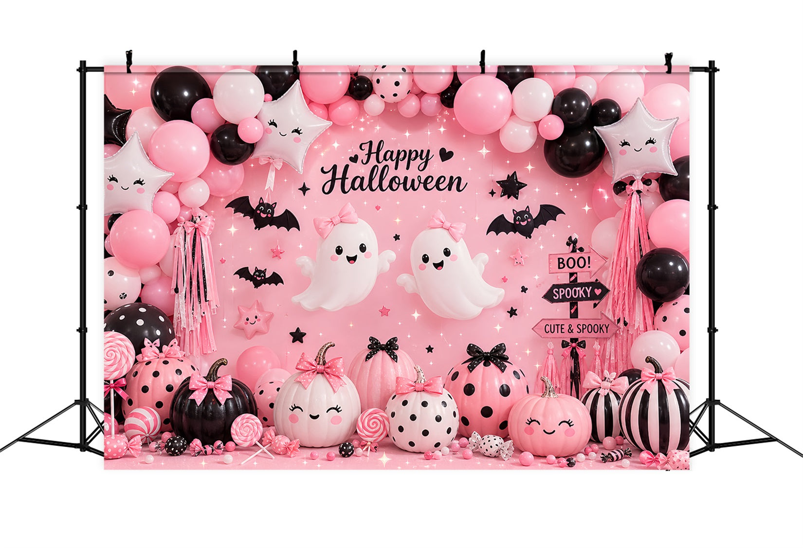 Halloween Balloon Backdrop Pink Ghost Pumpkin Party Halloween Themed Backdrop LXX67-86