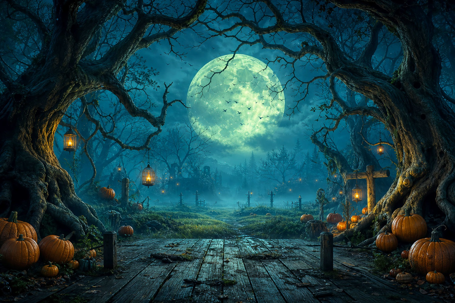 DIY Halloween Backdrop Ideas Moonlit Forest Pumpkin Path Scary Backdrops For Halloween LXX67-87