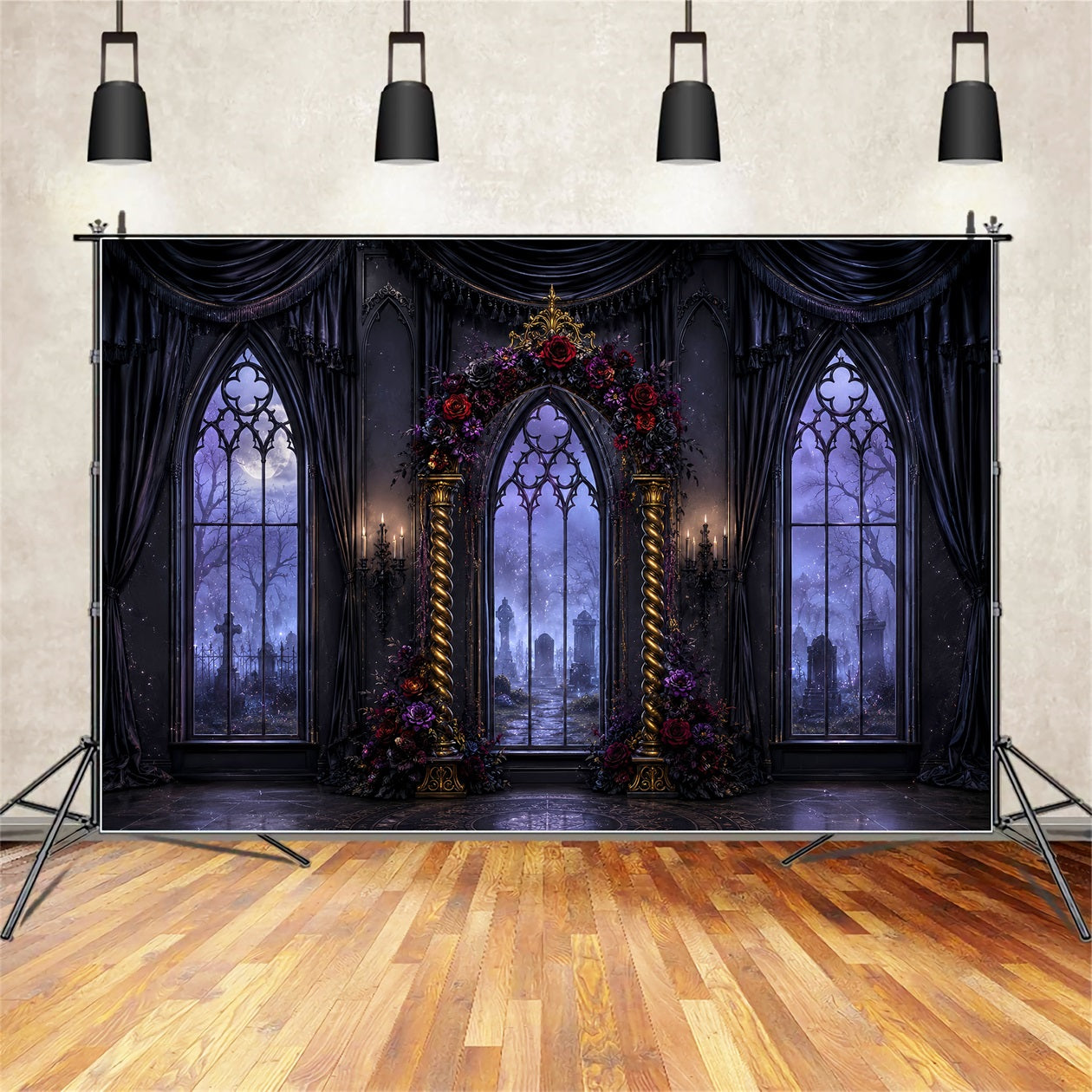 Halloween Arch Backdrop Gothic Floral Window Hall Large Halloween Backdrops LXX67-89