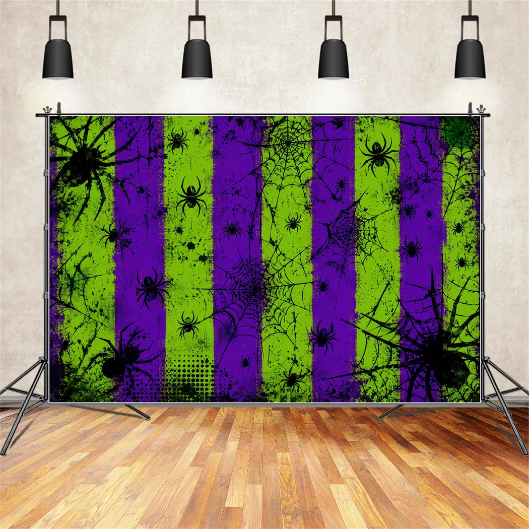Halloween Backdrop Photo Booth Neon Spider Web Stripes Backdrops Halloween LXX67-90