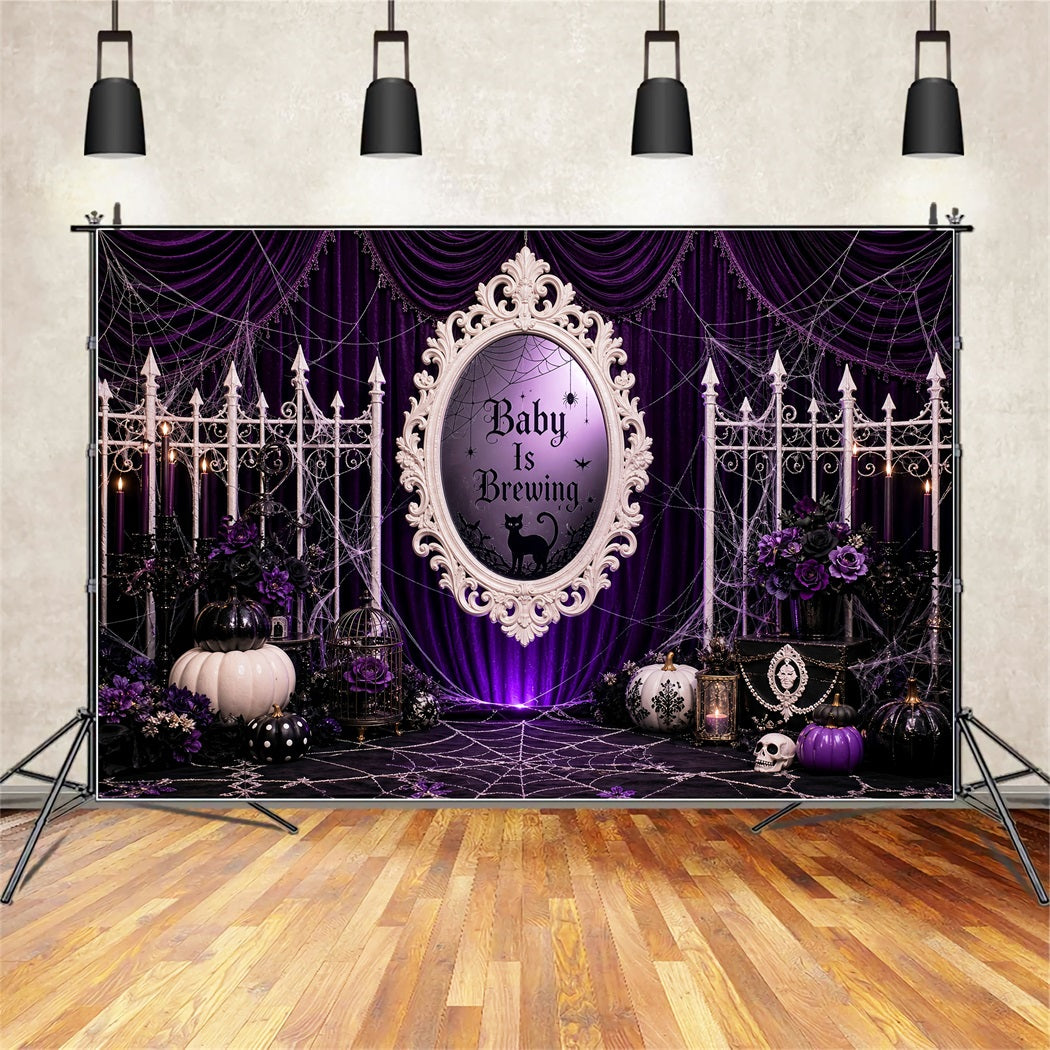 Halloween Baby Shower Backdrop Purple Curtain Witch Pumpkin Photography Halloween Backdrop LXX67-92